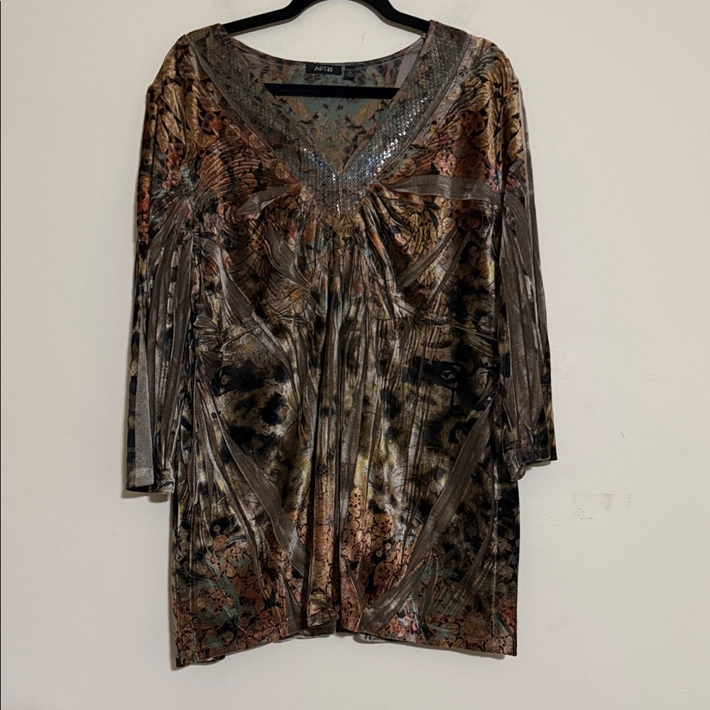 Vintage Apt.9 Women Earthy Tones Tunic blouse women 2XL velvet sequins Y2K goth